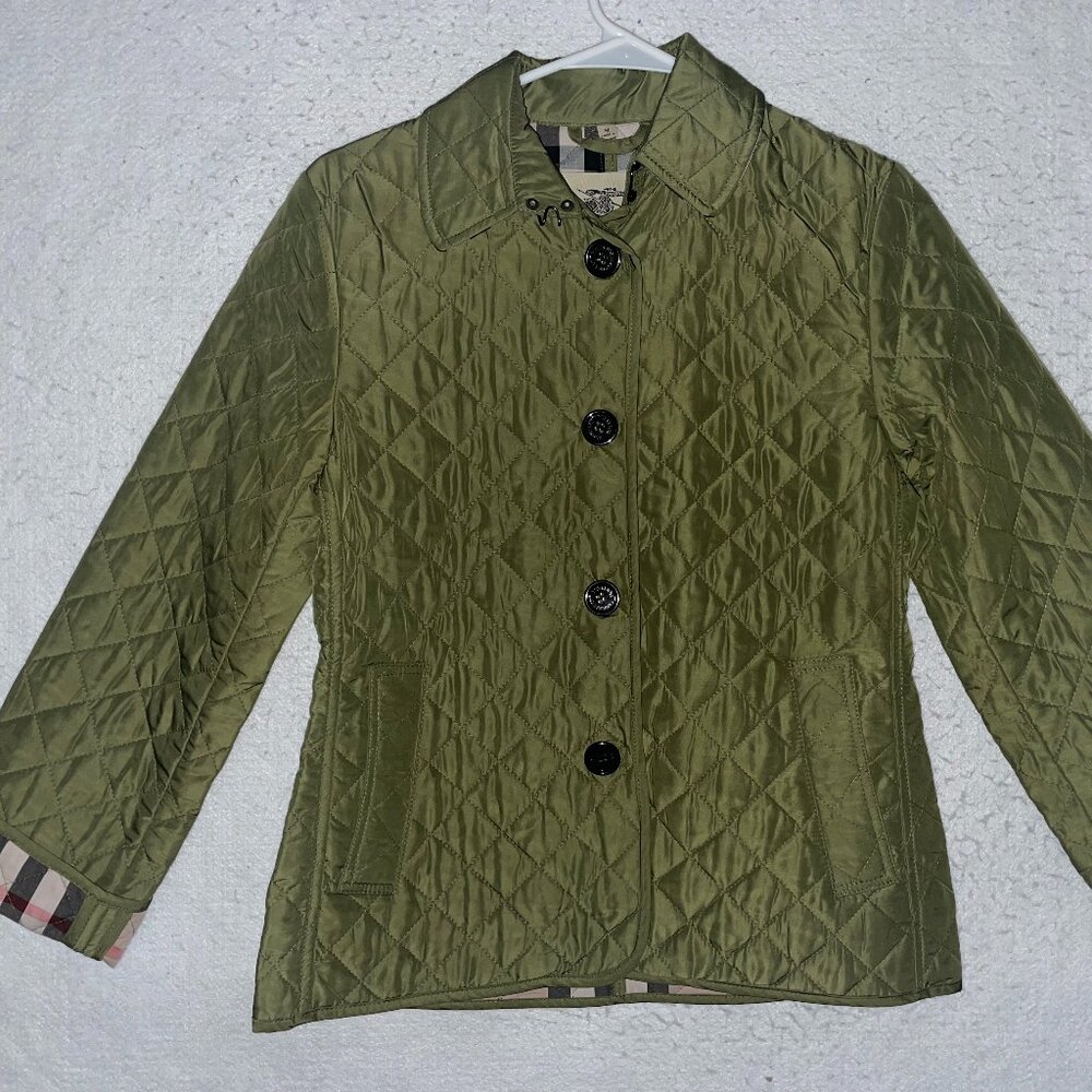 BURBERRY London Diamond Quilted Jacket Coat Olive Green Womens fit XS (M on tag)